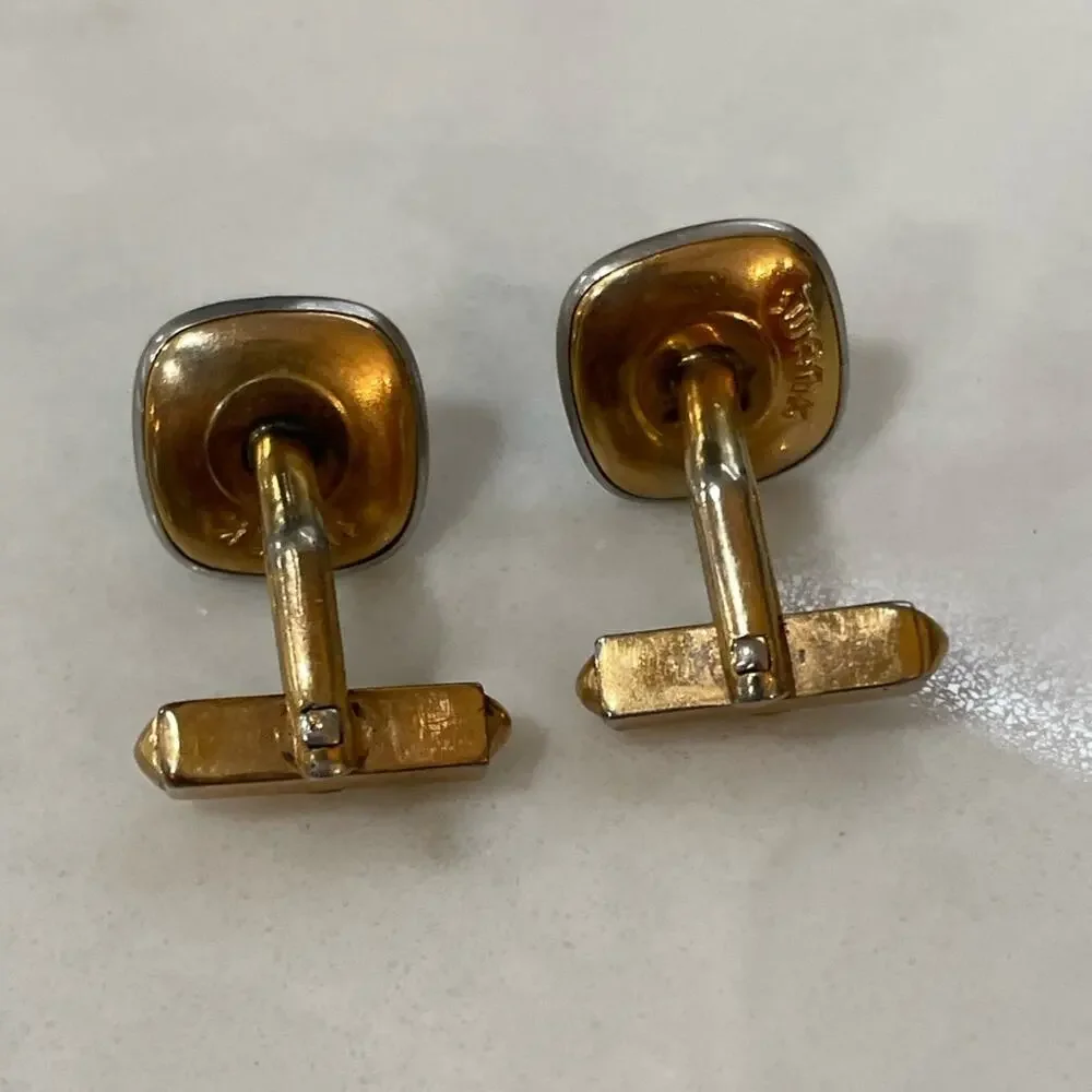 Vintage‎ SWANK Cufflinks Mens Gold Plated Abalone Studs 50s Grandpa Luxury